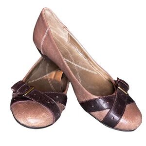 Naturalized Hixson 7.5m Leather Brown and Tan Ballet Flats with Buckle